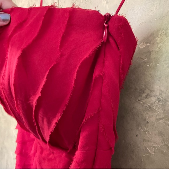 ADAM Lippes Tiered Raw Edge Ruffle Silk Strapless Mini Dress - Picture 6 of 9